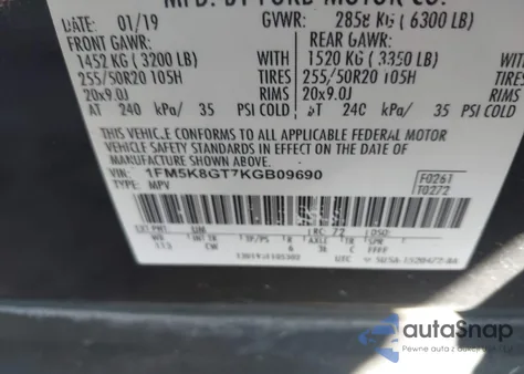 2019 Ford Explorer Sport из США, поврежденный, VIN 1FM5K8GT7KGB09690